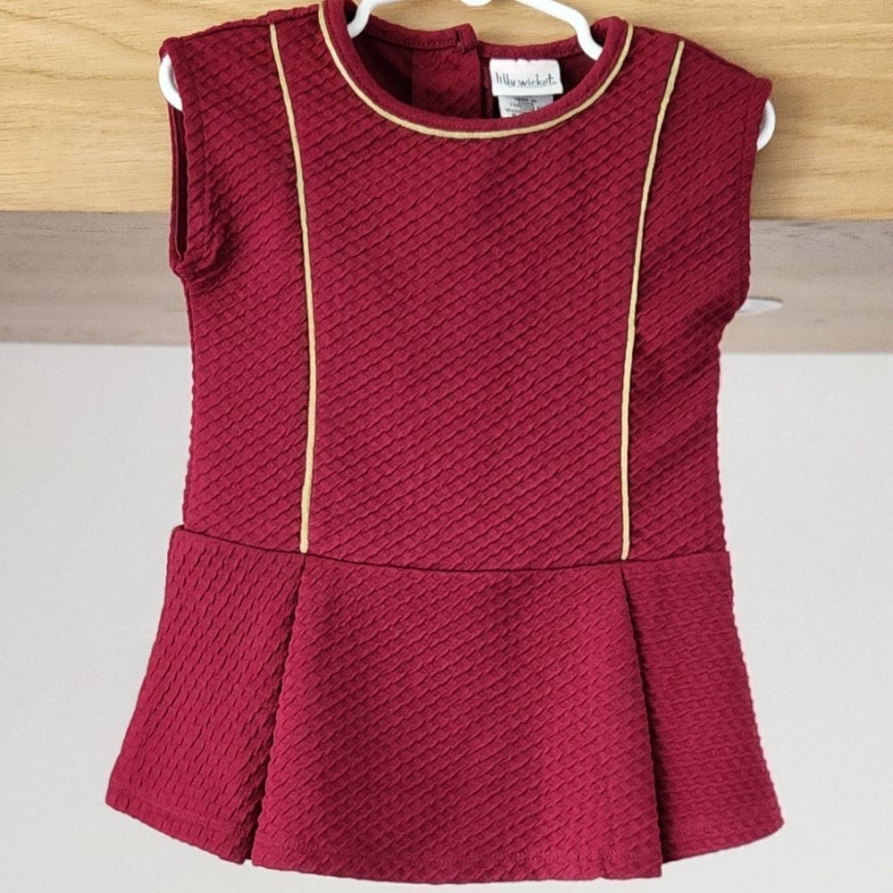 Burgundy Textured Dress with Gold Trim